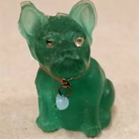 Bulldog i grønt glas, som lucky charms, Gablonz.